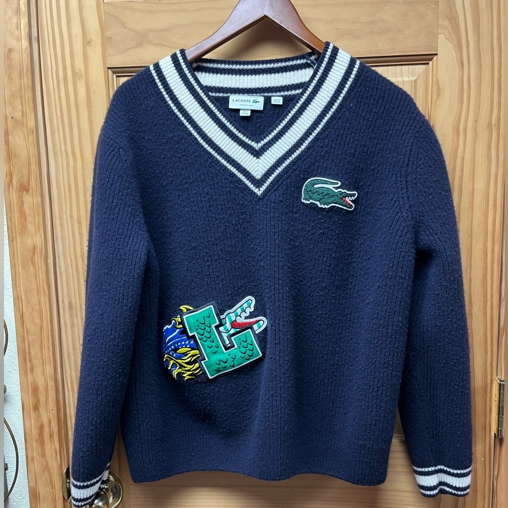 Lacoste 100% Wool V-Neck Sweater XXL